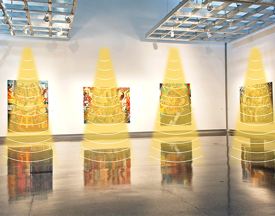 畫(huà)廊定向喇叭提供分區(qū)藝術(shù)解說(shuō)，增強(qiáng)觀眾沉浸感，保持環(huán)境安靜。